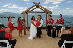 The wedding party after the ceremony at Lakeside Beach in South Lake Tahoe