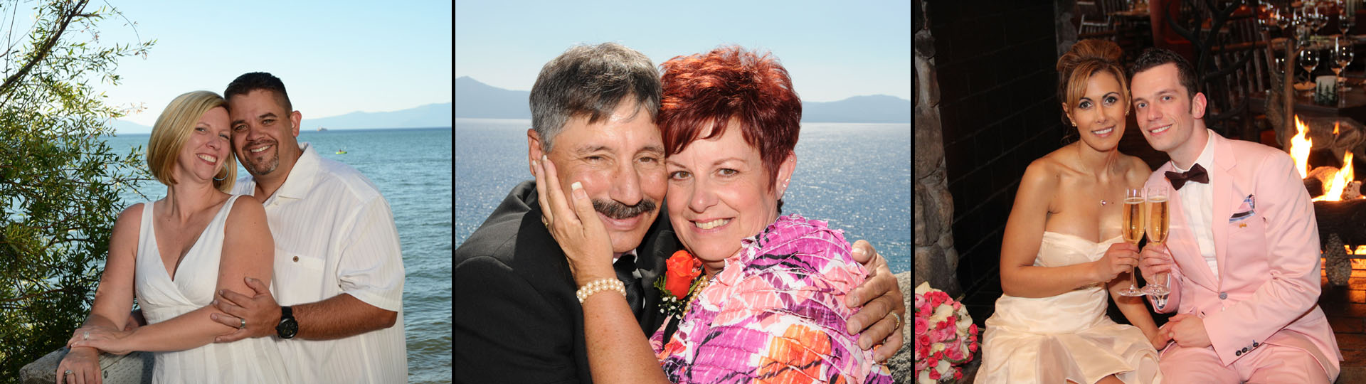 Photo montage of several newlywed couples smiling happily.
