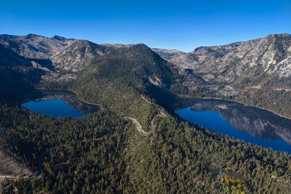 Two lakes viewed from the air.