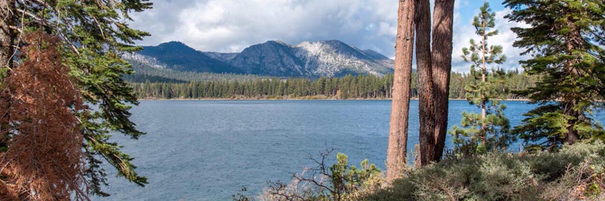Nature scene of Fallen Leaf Lake and Mount Tallac.