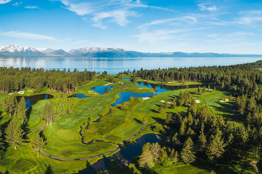 Aerial view of a golf course.