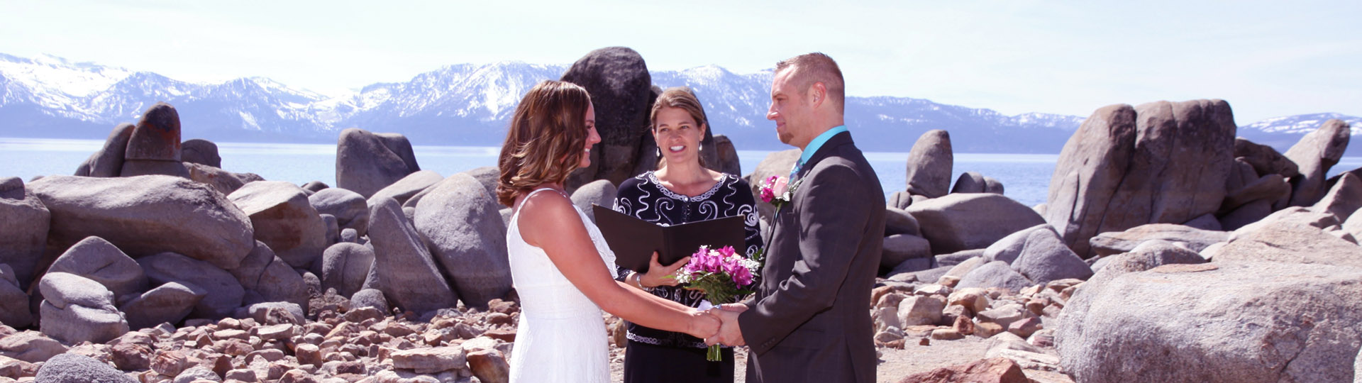 Minister incorporates the vows during the ceremony as the bride and groom hold hands.