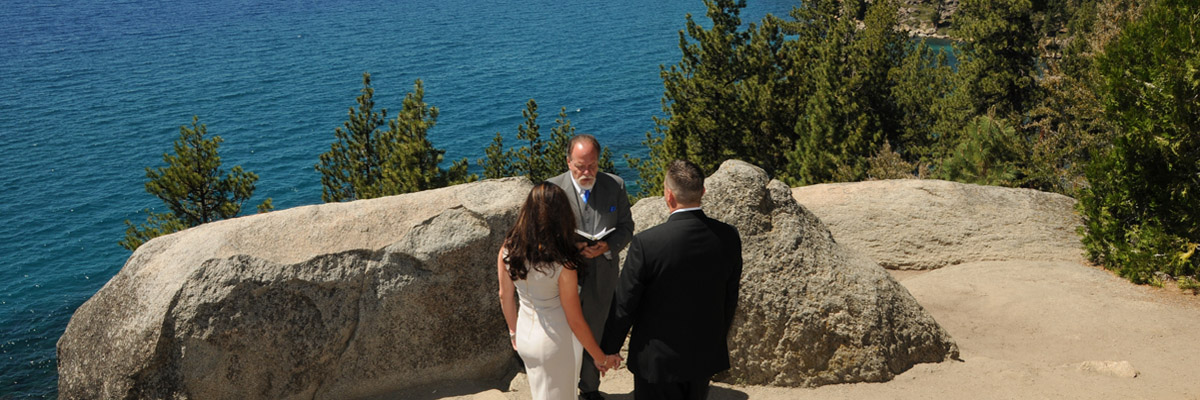 Ceremony being performed on the nook overlooking the lake.