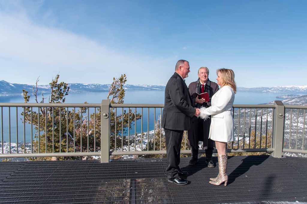 Wedding in progress on the observation deck of Heavenly Mountain Resort.