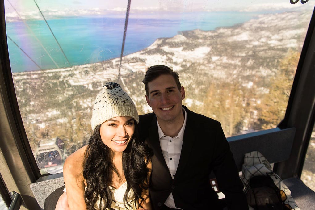 An about to be married couple rides the gondola.