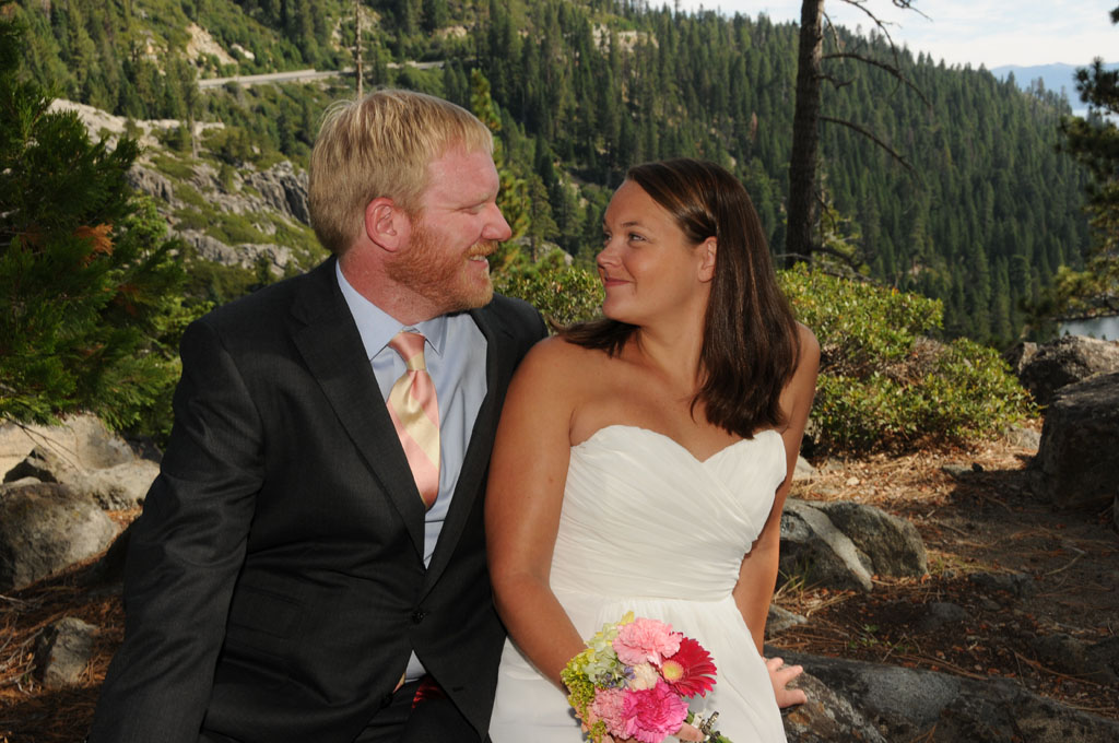 Bride smiling cutely at her new husband.