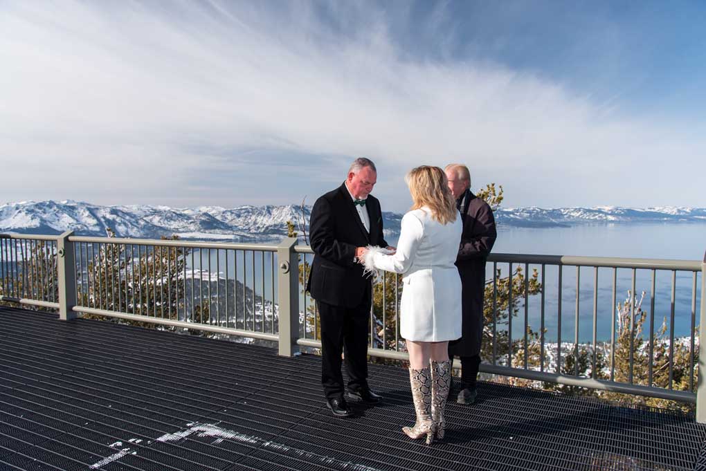 Exchanging vows on the Heavenly Mountain Resort gondola deck.