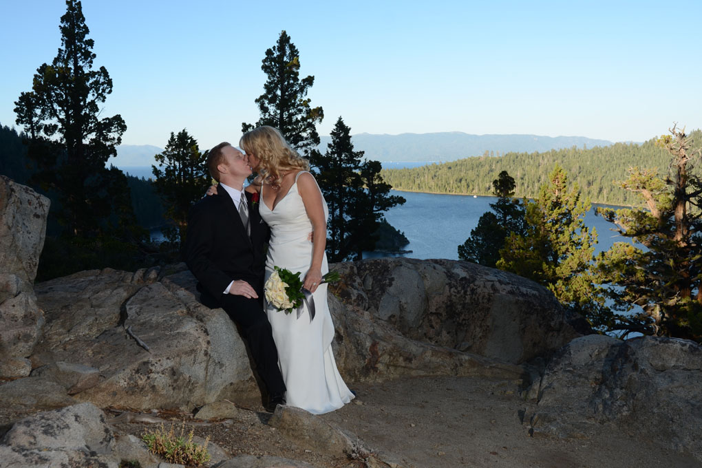Newly married couple sharing a moment of affection.